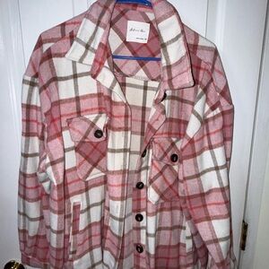 Active USA Pink Plaid Button-Down Shacket